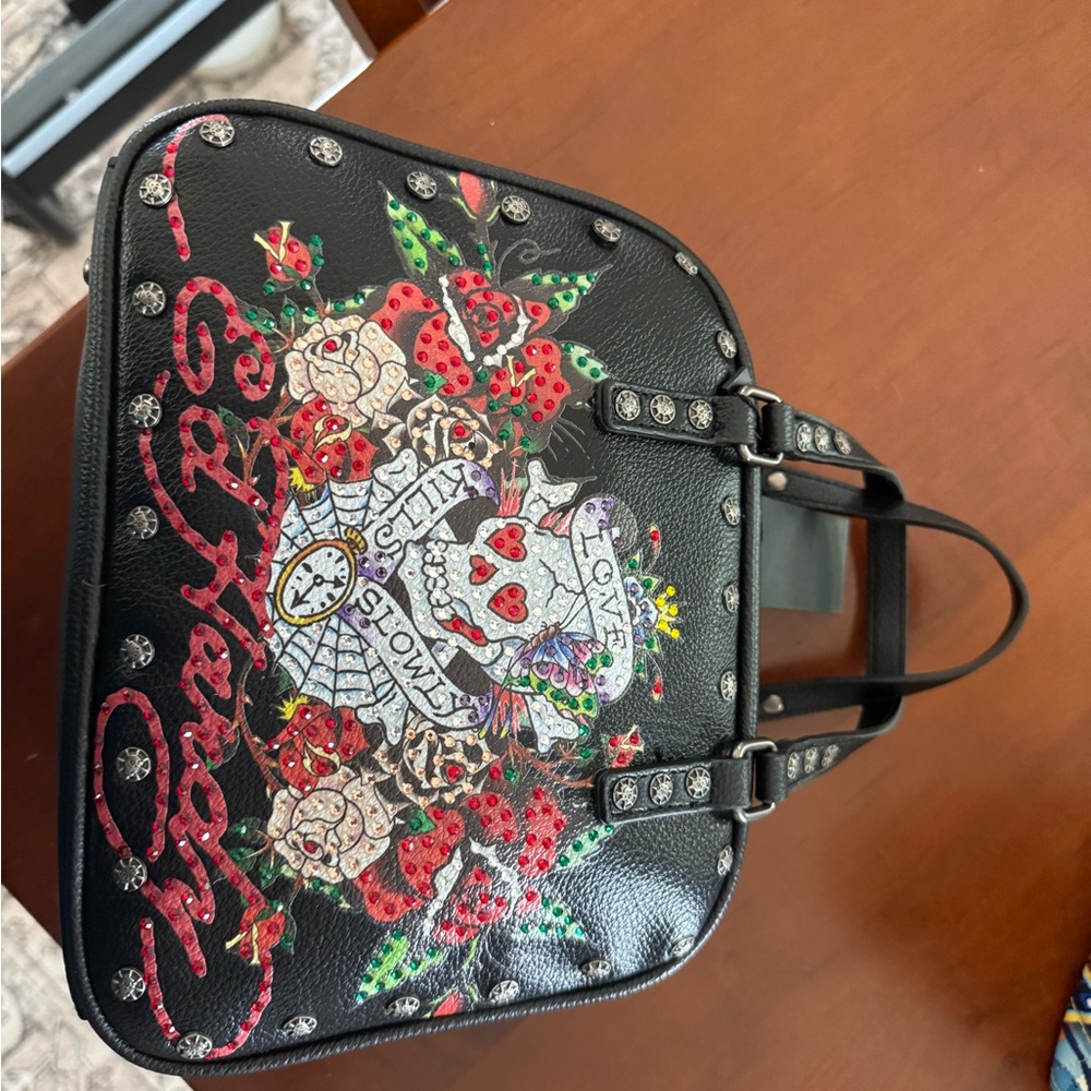 Ed Hardy Black and Red Tattoo-Inspired Shoulder Bag